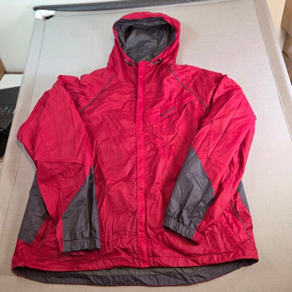 Columbia Men’s XL Red Gray Nylon Hooded Jacket Waterproof Windbreaker - Picture 1 of 12